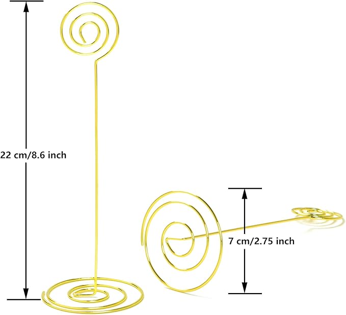 Place Card Holders - 10pcs 8.6" Tall Table Card Holders Table Number Holders Table Picture Stand Wire Photo Holder for Place Cards Wedding Party Office Desk Name Memo Menu Clips (Gold)