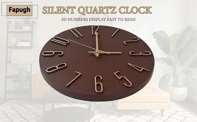 Wall Clock, Silent Clock, Wall Clocks Battery Operated， 12 inch Modern Wall Clock, Suitable for Offices, Living Rooms, Kitchens, Homes, Schools (Retro Brown Without Second Hand)