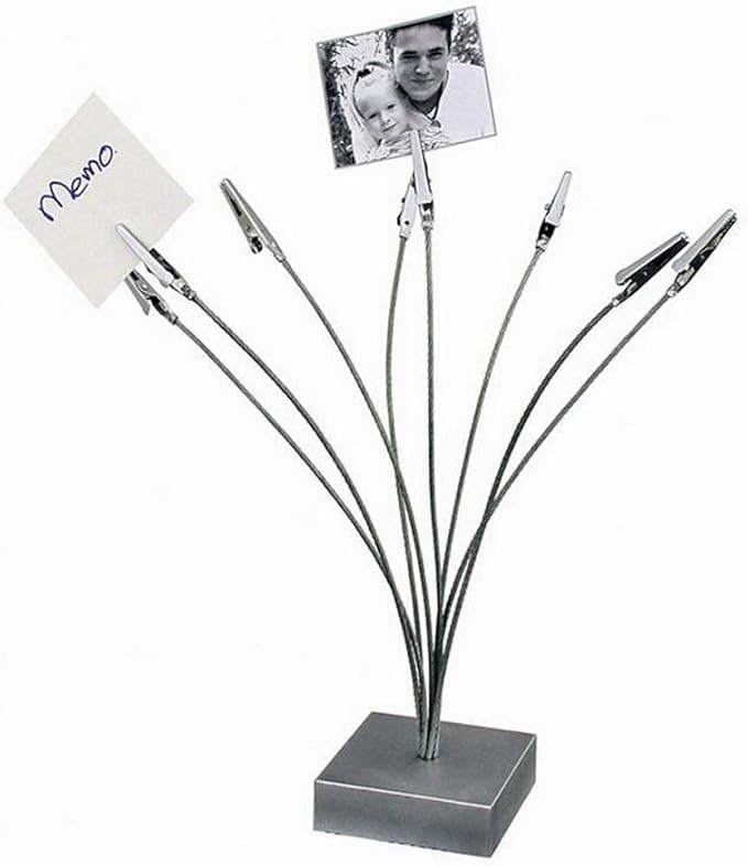 8-Branch Family Tree Picture Frame Holder, Card Photo Clips Holder Desk Stand for Memo Paper Note Photo Christmas Wedding Card Display (Silver Alligator Clip)