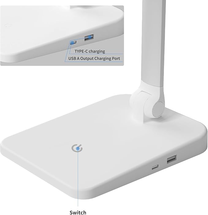 Desk Lamp with USB A+C Dual Charging Port, 23W 1000LM DC Adapter LED Dsek Light for Office Home, Eye-Caring Desk Light 3 Brightness Lamp for Computer, Video Conferencing, Workbench, Crafting, Reading