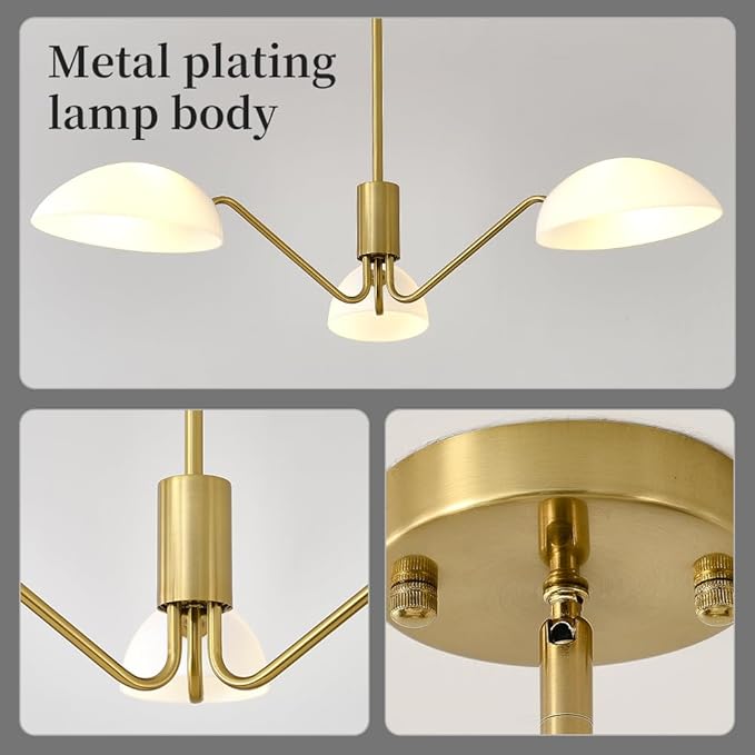 Modern 3-Light Luxury Elbow Chandelier Metal Acrylic Living Room Bedroom Dining Room Creative Adjustable Height Ceiling Light, Universal Wheel Suitable for Inclined Ceiling Installation