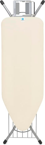 Brabantia Size C Ironing Board (49 x 18in) 7 Height Options, Adjustable Steam Iron Rest Holder & Linen Rack (Ecru) Non-Slip Feet, Anti-Collapse Child Locks