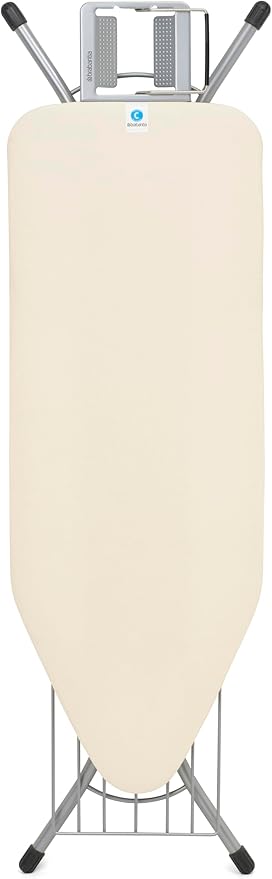 Brabantia Size C Ironing Board (49 x 18in) 7 Height Options, Adjustable Steam Iron Rest Holder & Linen Rack (Ecru) Non-Slip Feet, Anti-Collapse Child Locks