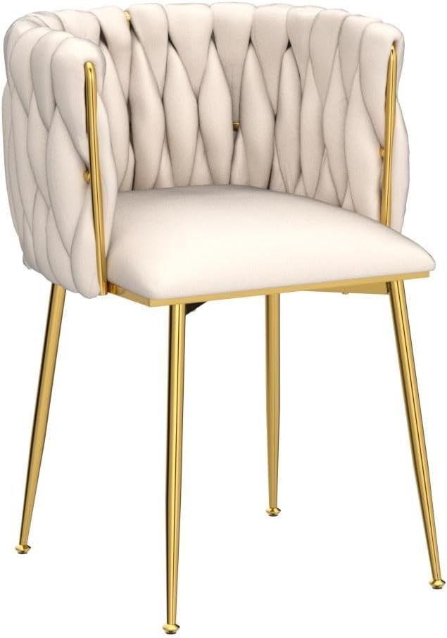 Nrizc Velvet Dining Chairs Set of 4, Woven Upholstered Dining Chairs with Gold Metal Legs, Modern Accent Chairs for Living Room, Dining Room, Kitchen