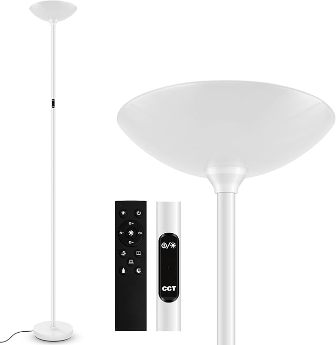 BoostArea Dimmable Floor Lamp,30W 3000LM Super Bright LED Torchiere Standing Lamp with Remote & Touch Control,71 in Tall Pole Sky Modern Floor Lamps for Living Room Bedroom Office,2700k-6500k,White
