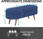Oval Storage Bench 43.5" Linen Fabric Upholstered Entryway Bench with Solid Wood Legs Ottoman Bench Indoor Bench for Living Room/Bedroom/End of Bed/Entryway (Dark Blue)