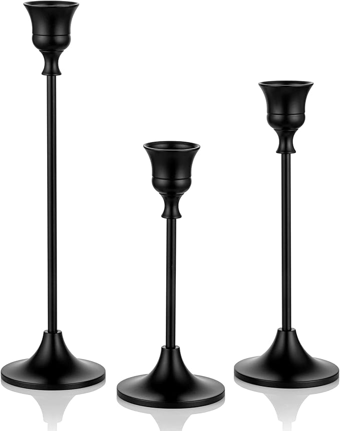 Romadedi Candlestick Holder Matte Black Candle Holder Set of 3 Decorative Candle Holder for Taper Candle for Fireplace Mantel Dinning Table Home Decorations Black 1 Set