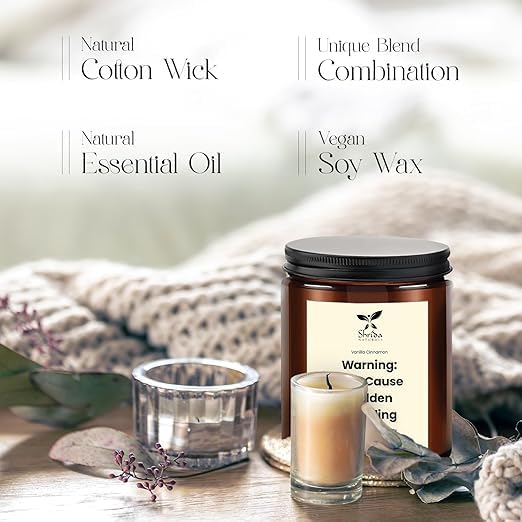 Vanilla Cinnamon Soy Jar Candle – 6.3oz Handmade Scented Candle for Stress Relief – Non-Toxic, Long-Lasting & Odor Eliminating – Aromatherapy Gift for Home, Spa, Birthday, Couple