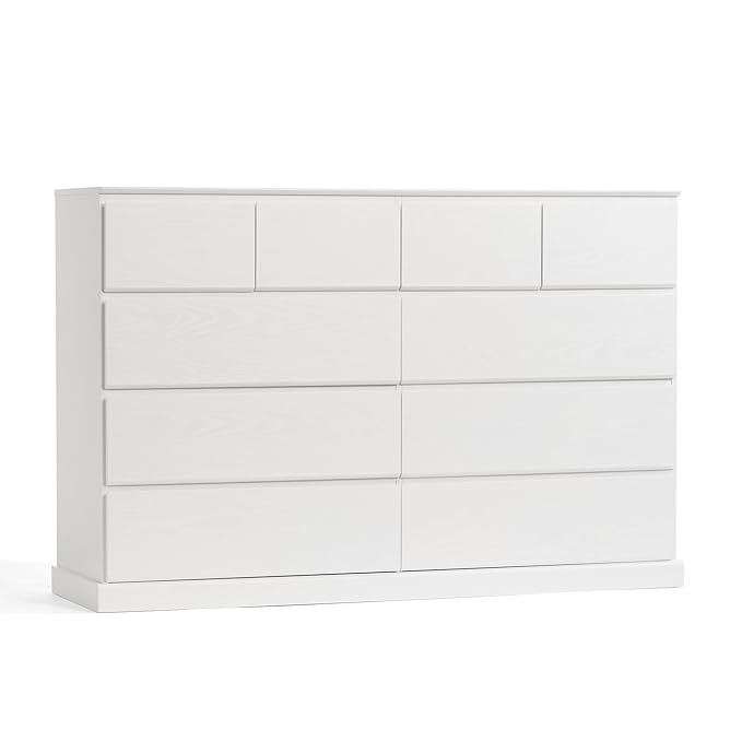 LINSY HOME 10 Drawer Dresser for Bedroom, 53" Wide Chest of Deep Drawers, Modern Farmhouse Wood Dressers with Storage, Large Drawer Organizer for Bedroom, Living Room, Handless Design, White
