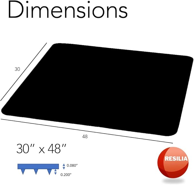 Resilia Office Desk Chair Mat - for Low Pile Carpet (with Grippers) Black, 30 Inches x 48 Inches, Made in The USA