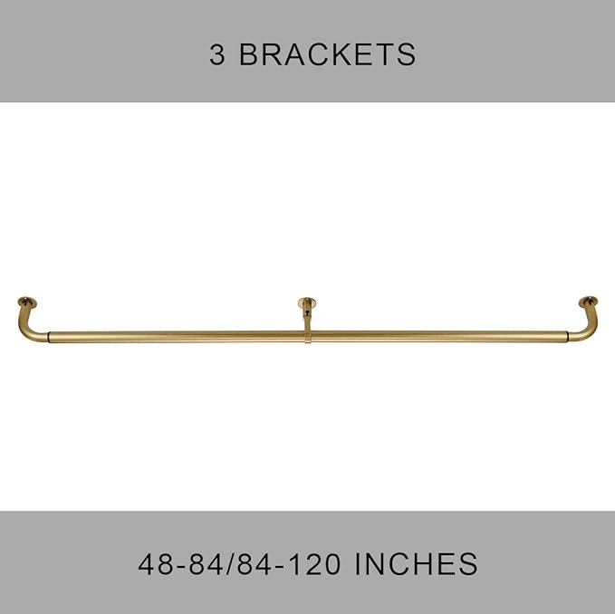 Room Darkening Curtain Rod, Wrap Around Design, Extra-Thick 1-Inch Diameter Single Drapery Rod, Extendable Metal Rod Set for the Blackout Curtains and Sheer (Antique Gold, 48-84")