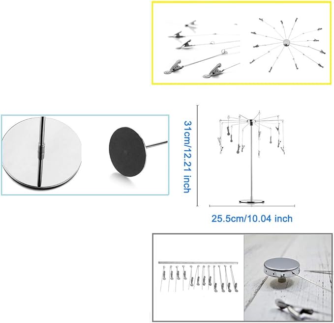 Mollytek Desktop Photo Holder With Clips Postcard Gift Card Picture Display Stand Decor Photo Tree Stand for Table Display Carousel Romantic Design with Plated Wire and 12 Photo Metal Clips