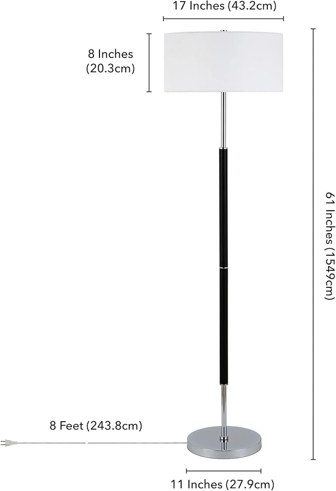 Henn&Hart 2-Light Floor Lamp with Fabric Shade in Matte Black/Polished Nickel/White, Floor Lamp for Home Office, Bedroom, Living Room