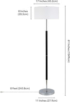 Henn&Hart 2-Light Floor Lamp with Fabric Shade in Matte Black/Polished Nickel/White, Floor Lamp for Home Office, Bedroom, Living Room