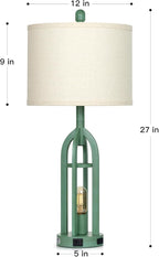 27" Tall Vintage Table Lamp Set of 2 with USB C+A & Outlet,Farmhouse Green Table Lamp for Living Room,Retro Bedside Lamps with Night Light for Bedroom Entryway,Green