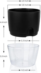 Vanavazon 6 Inch Self Watering Planter Pots for Indoor Plants, 3 Pack African Violet Pots with Wick Rope-Black