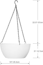 10 inch Hanging Planters for Outdoor Indoor Plants with Drainage Holes and Chain, 2 Pack Round Hanging Flower Plant Pots for Garden Home Porch Decor, White