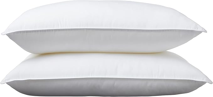 Amazon Basics Down Alternative Pillows for Stomach and Back Sleepers, Soft Density, Standard, Pack of 2, White, 26 in L x 20 in W