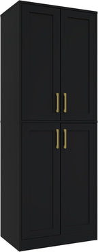 Tall Storage Cabinet with Doors & Shelf for Bathroom, Living Room, Entryway - Black