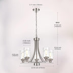BONLICHT 5 Light Modern Chandeliers Brushed Nickel Kitchen Island Dining Room Lighting Fixtures Ceiling Hanging Clear Hammered Glass Pendant Lamp Transitional Pendant Lights for Living Room Foyer
