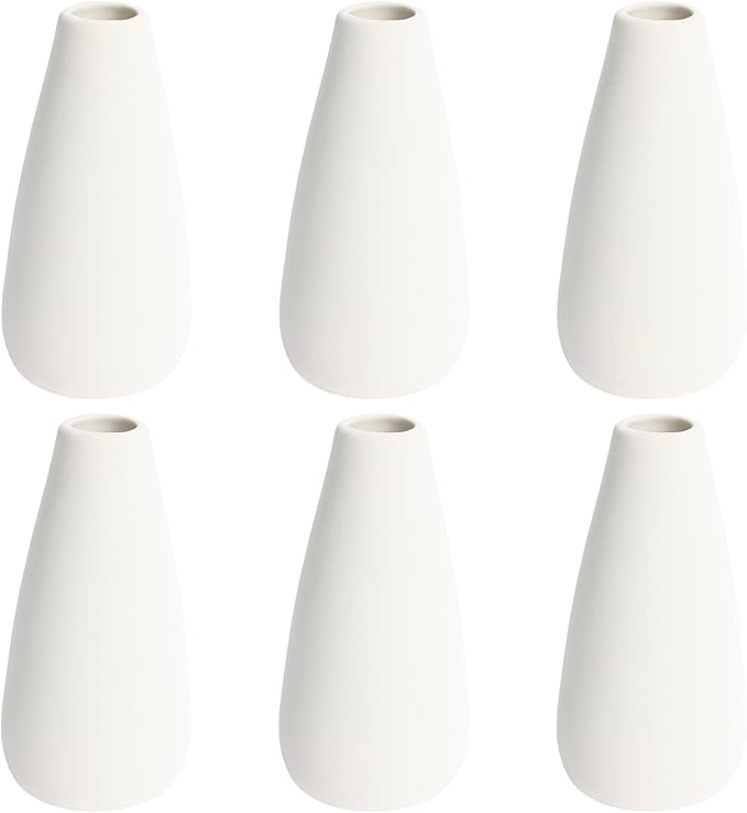 YANLING 6 Pack Small White Vase for Home Decor, 5 inch Modern Ceramic Vases for Pampas Grass, Boho Vase White Vases for Dried Flowers, Wedding Dinner Table Party