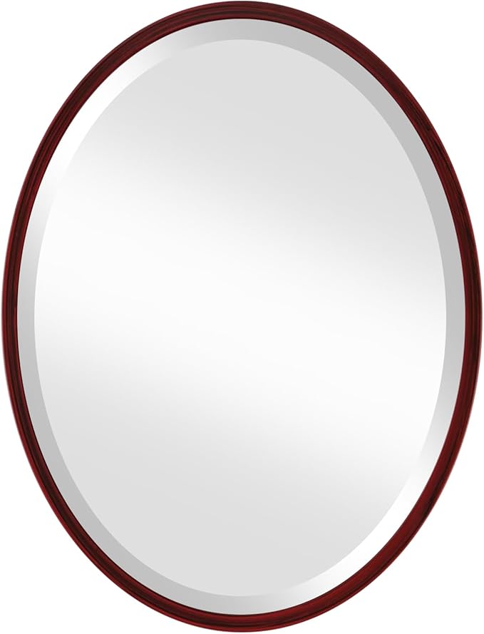 OVALCREST - Oval Wooden Beveled Wall Mirror for Home Decor, Bathroom, Vanity, Bedroom, Living Room, Hallway - London Style (Black Cherry) 23.1 x 29.1