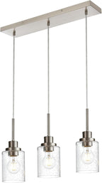 3-Light Farmhouse Chandelier Light Fixture Brushed Nickel Clear Seeded Glass Dining Room Hanging Modern Pendant Lighting Over Table,Traditional Ceiling Lights for Kitchen Island Entryway