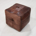 Square Shaped Buffalo Leather Handmade Eco-Friendly Brown Pouf - Square Pouf, 18"x18"x18", Plain Solid Pouf, Buffalo Leather Pouf, Recycled foam with fibre Filled Stuffed Pouf, Seating Pouf PF25