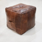 Square Shaped Buffalo Leather Handmade Eco-Friendly Brown Pouf - Square Pouf, 18"x18"x18", Plain Solid Pouf, Buffalo Leather Pouf, Recycled foam with fibre Filled Stuffed Pouf, Seating Pouf PF25