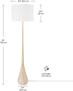 GLOBE Electric 52112 65" Floor Lamp, Faux Wood Finish, White Cotton Shade, Japandi Style, E26 Base, Modern Bedroom and Living Room Lighting