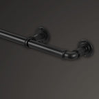 MODE Industrial Room Darkening Collection 1 1/8” diameter Industrial Curtain Rod Set with Steel Wall Mounted Expandable Curtain Rod, Blocks Light, Fits 36” to 72” Windows, Matte Black