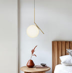 𝗠𝗢𝗗 𝗟𝗜𝗚𝗛𝗧𝗜𝗡𝗚 Jewels & Pearls | Modern Gold Pendant Light Fixtures, Hanging Globe Pendant Lights for Kitchen Island Lighting, Dimmable LED Bulb Included, 1 Pack (Gold | Warm White | L-Shape)