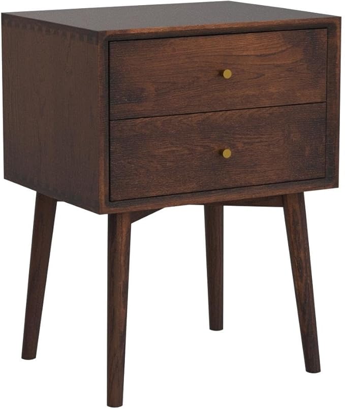 Night Stand, Midcentury Modern Solid Wood Nightstand with Drawer, Durable Sturdy Tall Bedside Tables with High Stool Leg, 17.72 W x 13.78 D x 23.63 H Inches (Walnut)