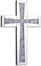 Aeveco Silver Mirrored Wall Cross 20×13 inch, Crystal Crush Diamond Cross for Wall, Living Room, Bedroom, Home Decor