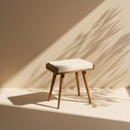 Walnut Ottoman Stool for Living Room | Upholstered in Cream Pattern Fabric | Versatile as a Piano Bench | Ideal Bedroom Bench | Functional Footstool Bench