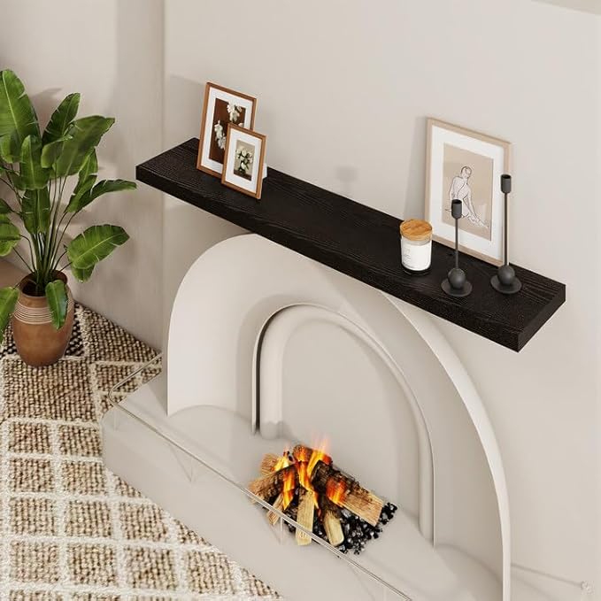 Dreamland 48 inch Floating Shelves for Wall Large Wall Mounted Shelves with Invisible Brackets, Black Long Shelves for Bathroom, Living Room, Kitchen, Office, 48x9.1 inch deep Set of 2