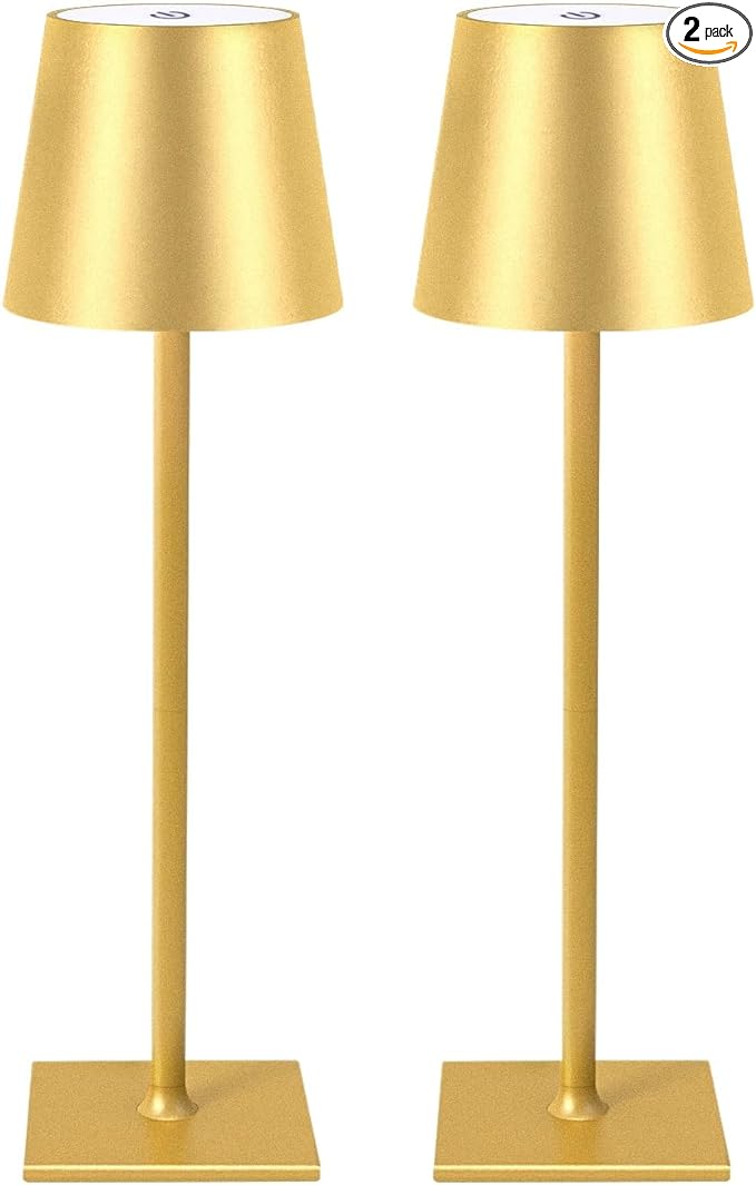 2 Pack Cordless Table Lamps, 3 Colors Stepless Dimming, 5000mAh Rechargeable Battery LED Desk Lamp for Bedroom/Couple Dinner/Desk/Cafe/Dining Room/Terrace