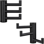 Angle Simple Swivel Towel Hooks for Bathroom, SUS 304 Stainless Steel Foldable 3 Arms Robe Towel Holder, Shower Wall Coat Hooks, Matte Black, 2 Pack