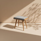 Walnut Ottoman Stool for Living Room | Upholstered in Gray Pattern Fabric | Versatile as a Piano Bench | Ideal Bedroom Bench | Functional Footstool Bench