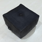Square Shaped Buffalo Leather Handmade Eco-Friendly Black Pouf - Square Pouf, 21" x 21" x 12", Geometric Pouf, Buffalo Leather Pouf, Recycled Foam with Fibre Fill Stuffed Pouf, Seating Pouf PF25