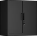 Metal Wall Cabinet,Garage Wall Cabinetwith Handle,Lockable Storage Cabinets Wall Mounted with 2 Doors,Locking Cabinet with Shelves for Basement,Living Home,Black