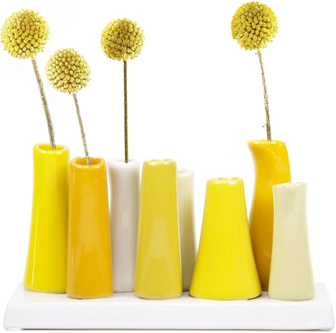 Chive - Pooley 2, Ceramic Flower Vase, 8-Tube Shape (Yellow)