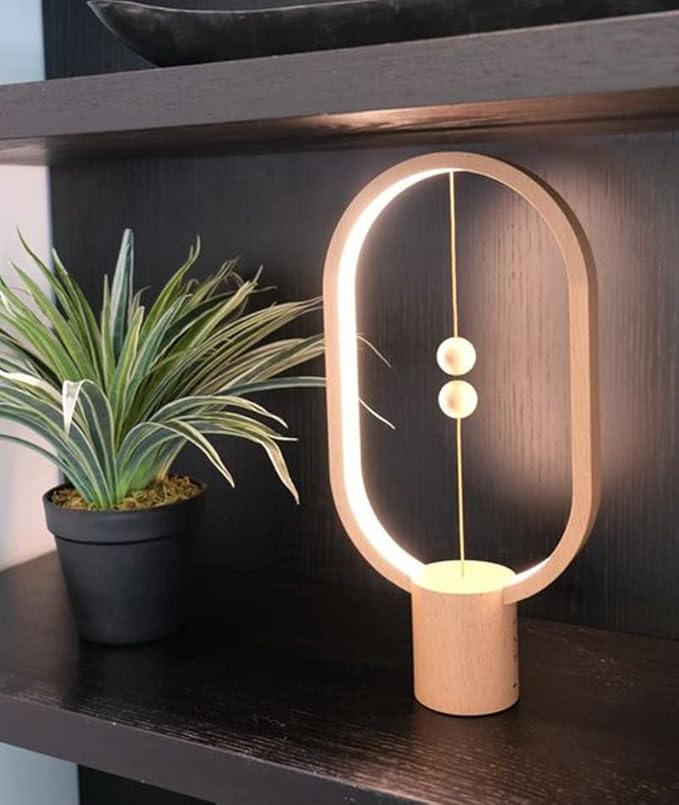 Table Lamp for Bedroom - Balance Lamp,Bedside Lamp with Touch Dimmer,Christmas Gifts,Nightstand Lamp,3 Level Brightness Rechargered Night Light for Home,Office,College Dorm (Wood Color)