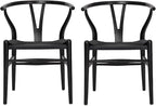 Tomile Set of 2 Bone Chair Solid Wood Y Chair Mid-Century Armrest Dining Chair, Hemp Seat (Wood - Black)