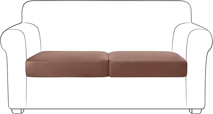 Yates Home PU Leather Couch Sofa Cushion Slipcover Water-Proof Elastic Chair RV Seat Covers Loveseat Slip Cover for Seater Replacement in Living Room（2 Piece Large Sofa Cushion Covers,Light Brown