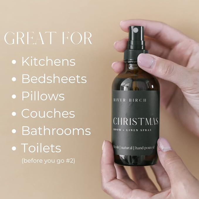 River Birch Christmas Scented Linen and Room Spray | Home Fragrance | 4 oz Glass Amber Bottle | Luxury Signature Scent | Handmade in Texas