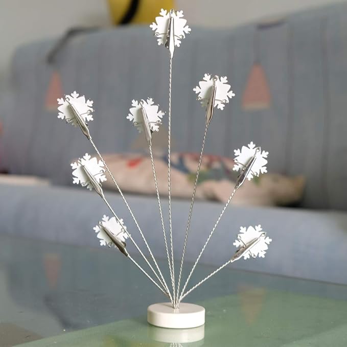 8-Branch Family Tree Picture Frame Holder, Card Photo Clips Holder Desk Stand for Memo Paper Note Photo Christmas Wedding Card Display (White Snowflake)