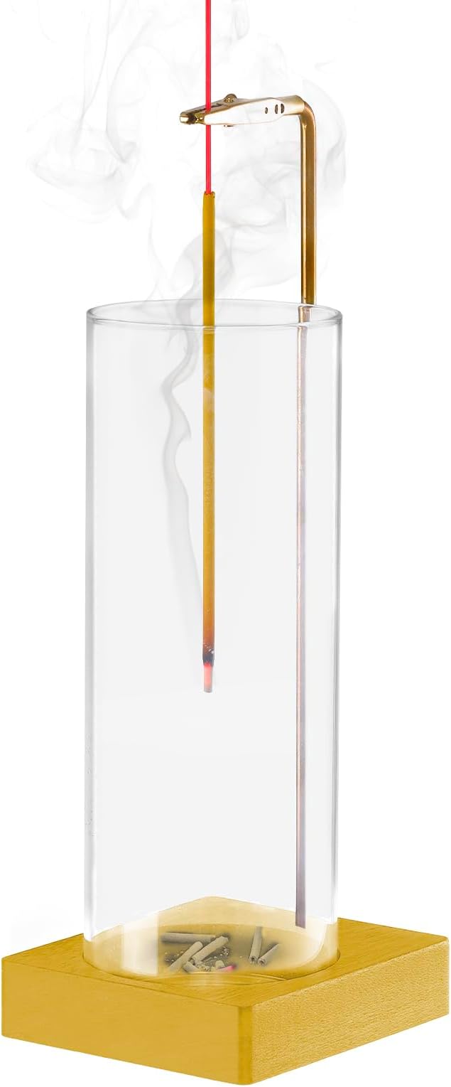 1 Pack Incense Holder for Sticks, Insence-Stick Holder Ash Catcher with Removable Glass [Anti-Ash Flying], Mess-Free Incense Burner Holder, Perfect for Meditation Yoga Relaxation,Home Decor(Gold Base)