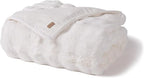 EVERGRACE Ultra Soft Luxury Fluffy Ridgeline Faux Rabbit Fur Throw Blanket, Thick Warm Bubble Throw for Bed, Cozy Plush Reversible Blankets for Couch, Chair, Sofa, Ivory White, 80x90 Inches, 870 GSM
