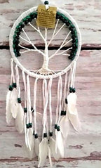 OMA Dream Catcher, Tree of Life Design with Feathers and Beads, White Suede Authentic Traditional Dream Catcher Boho Home Decor Bedroom Decoration Gift - Large Size - 36" Long x 11" Diameter (Green)